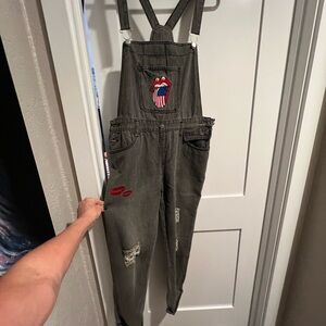 Gray Denim Overalls with Patch